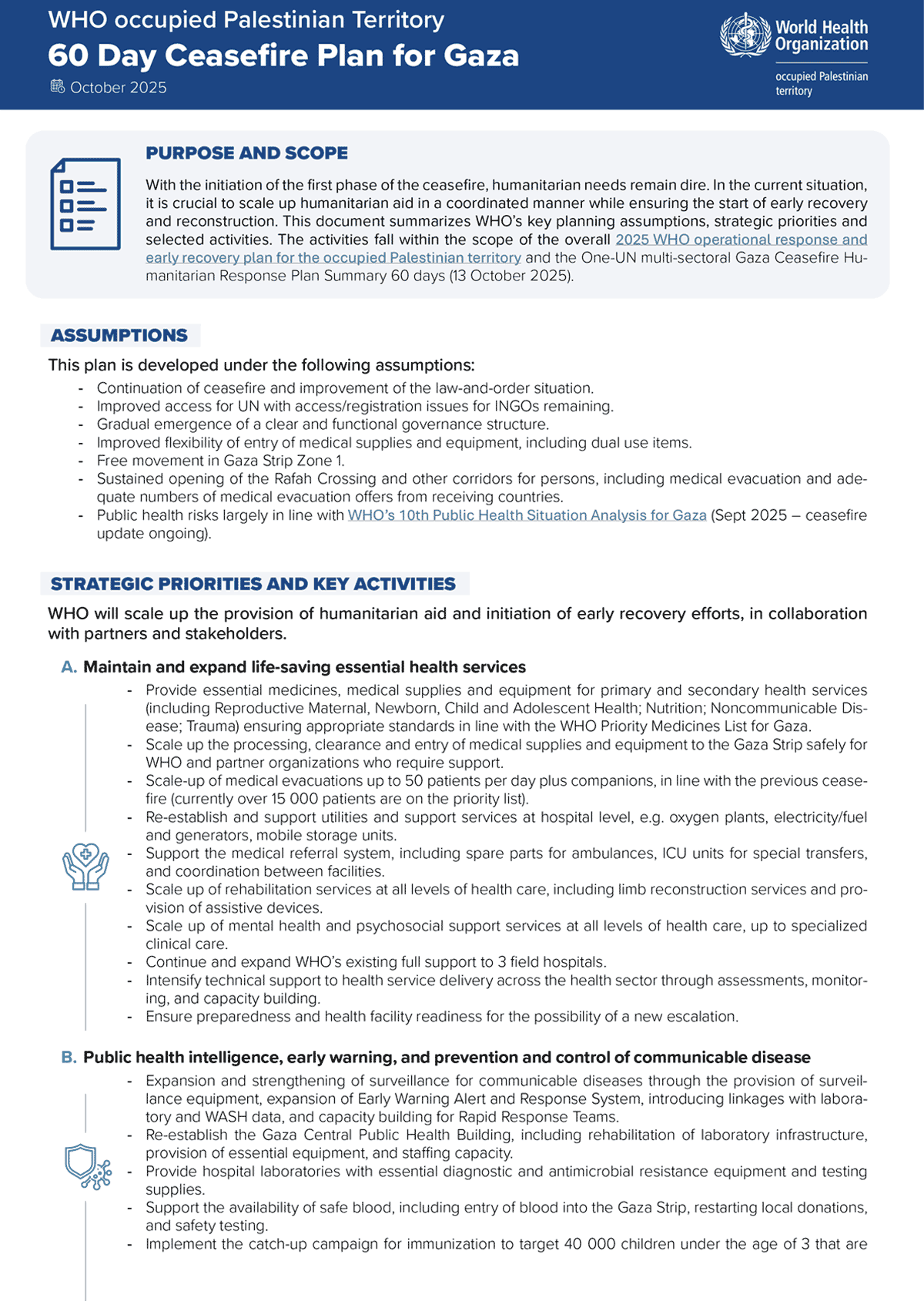 WHO occupied Palestinian Territory: 60 Day Ceasefire Plan for Gaza