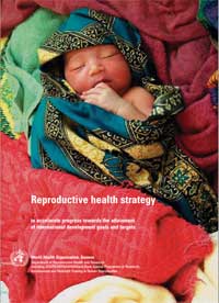 Cover of reproductive health strategy publication showing a sleeping baby