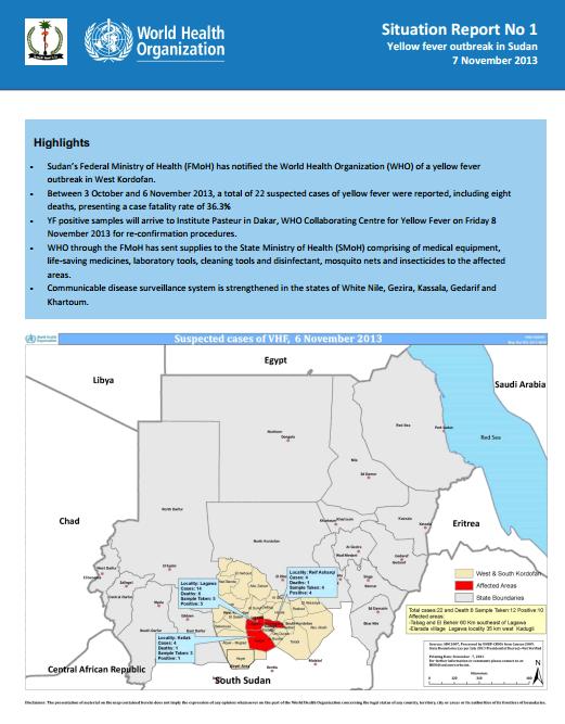 Sudan yellow fever situation report.Issue 1