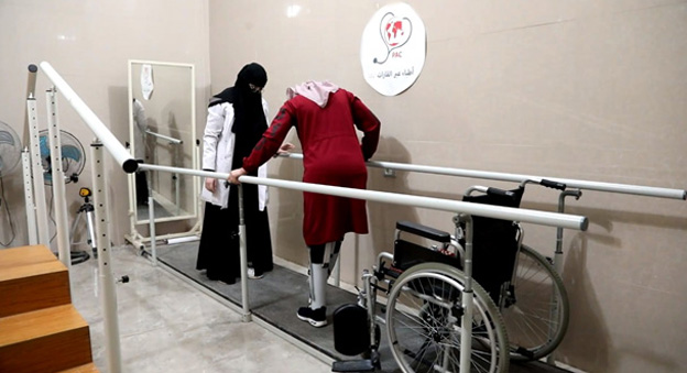 Yusra engages in physical therapy sessions at the rehabilitation centre to regain her mobility. Photo credit: Physicians Across Continents