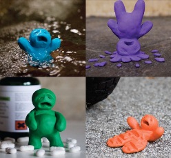 Four pictures of Plasticine men depicting possible forms of injury such as drowning, falls, poisoning and road traffic injuries 